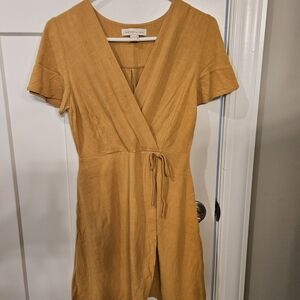 Monteau Mustard Yellow Faux Wrap Mini Dress